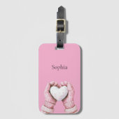 Pink Gloves White Heart   Gepäckanhänger (Vorderseite Vertikal)