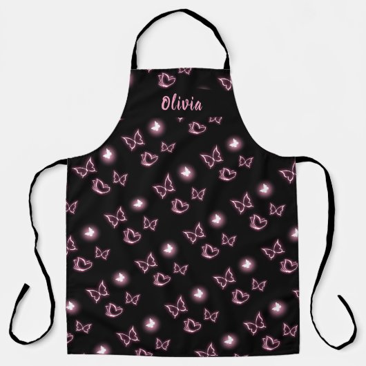 Pink Glow Butterfly Heart Pattern Apron Schürze (Vorderseite)