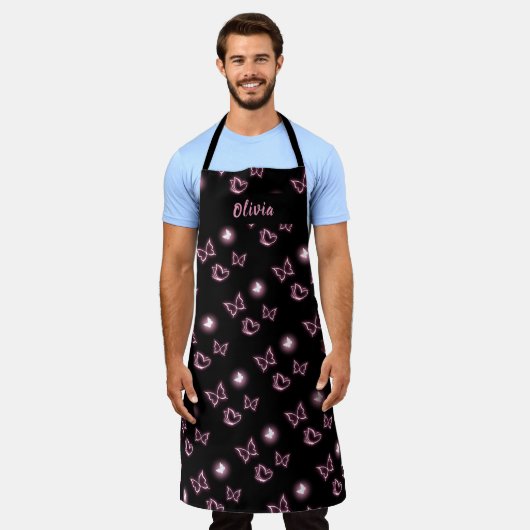 Pink Glow Butterfly Heart Pattern Apron Schürze (Getragen)