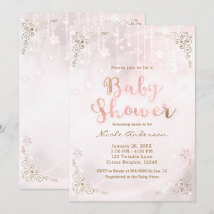 Pink Glow & Gold Celestial Sparkle Baby Shower Einladung