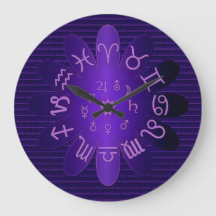Pink Glow Zodiac Astrologie Symbole Wall Clock Große Wanduhr