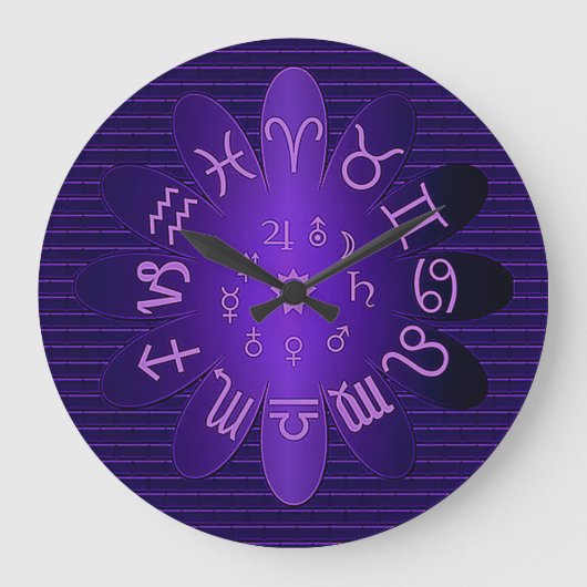 Pink Glow Zodiac Astrologie Symbole Wall Clock Große Wanduhr (Vorderseite)