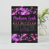 PINK GLOWING STARS Bat Mitzvah Einladung (Stehend Vorderseite)