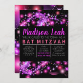 PINK GLOWING STARS Bat Mitzvah Einladung (Vorne/Hinten)