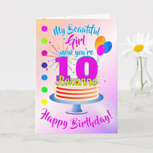 PINK Glücklicher 10. Geburtstag   Editierbar Karte