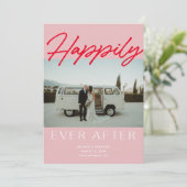 Pink glücklicherweise immer nach Hochzeit Ankündig Einladung (Stehend Vorderseite)