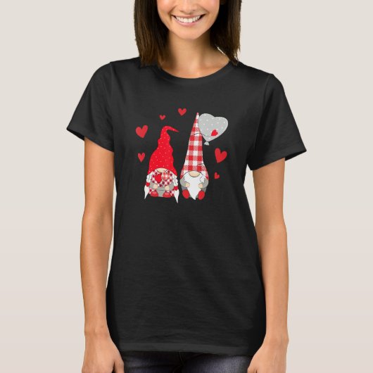 Pink Gnome Love Plaid Heart Balloons Valentine's D T-Shirt (Vorderseite)