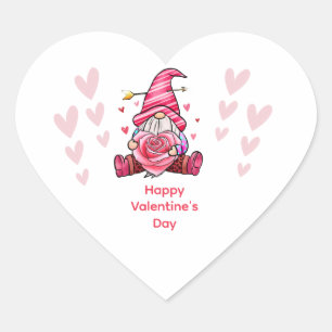 Pink Gnome Personalisiert Valentinstag Herz-Aufkleber