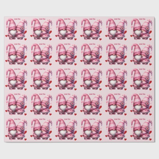 Pink Gnome Valentine Couple Geschenkpapier (Flach)