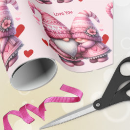 Pink Gnome Valentine Couple Geschenkpapier