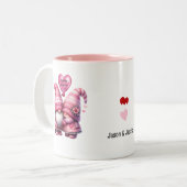 Pink Gnome Valentine Couple Zweifarbige Tasse (Vorderseite Links)