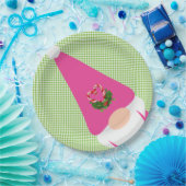 Pink gnome Weihnachten Grün Schachbrett Spaß festl Pappteller (Party)