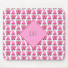 Pink Gnomes Hearts Monogram Woodland Niedlich Mousepad