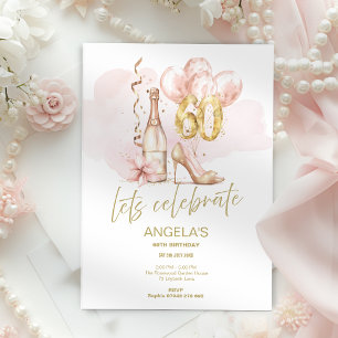 Pink & Gold 60. Geburtstag, Champagner & Heels Einladung