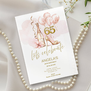 Pink & Gold 65. Geburtstag, Champagner & Heels Einladung