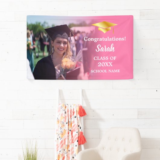 Pink | Gold Abschluss Custom Foto Class of 2025 Banner (Insitu)