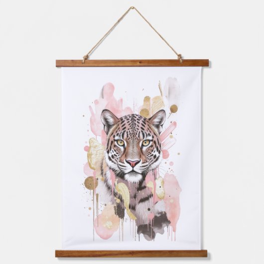 Pink Gold Abstract Leopard Cheetah Print Wall Art Wandteppich Mit Holzrahmen (Vorderseite)