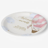Pink Gold Adventure Hot Air Ballon Babydusche Pappteller (Schrägansicht)