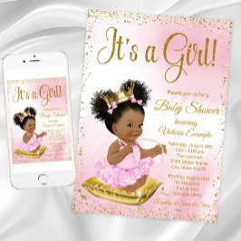 Pink Gold African American Princess Baby Dusche Einladung