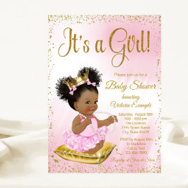 Pink Gold African American Princess Baby Dusche Einladung