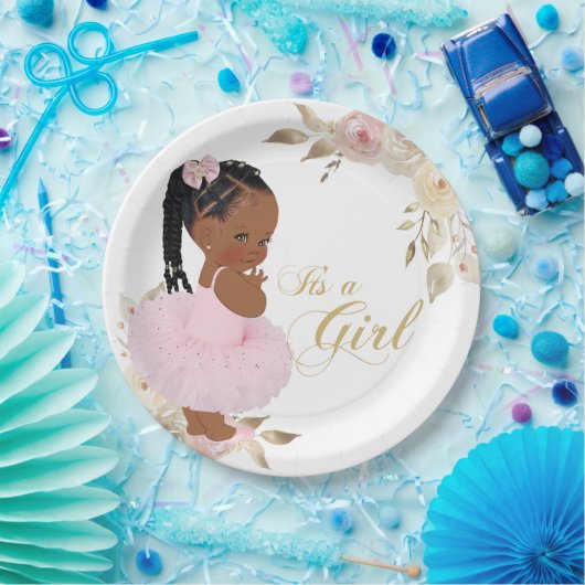 Pink Gold African Girl Baby Shower Paper Plate Pappteller (Party)