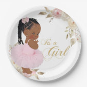 Pink Gold African Girl Baby Shower Paper Plate Pappteller (Vorderseite)