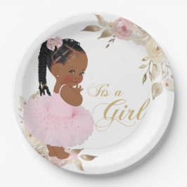 Pink Gold African Girl Baby Shower Paper Plate Pappteller