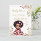 Pink Gold Afro Girl Babydusche Einladung (Stehend Vorderseite)
