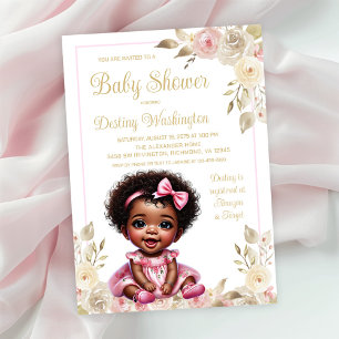 Pink Gold Afro Mädchen Baby Shower  Einladung