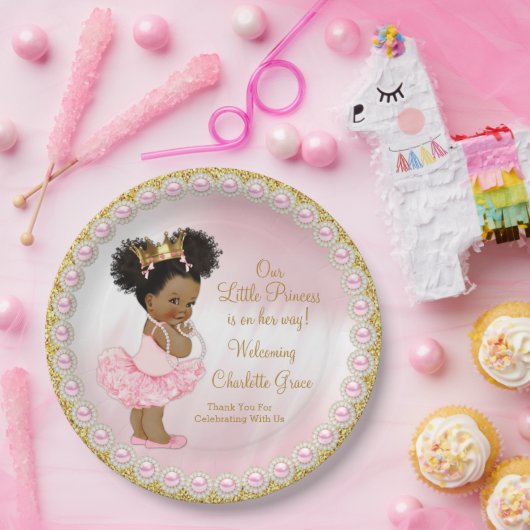 Pink Gold Afro Princess Baby Shooting Paper Teller (Party)