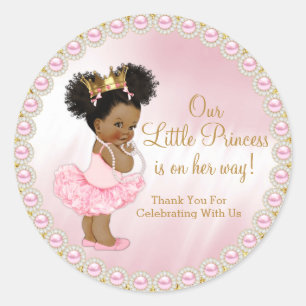 Pink-Gold-Afro-Prinzessin-Baby-Shower-Mitgebringse Runder Aufkleber