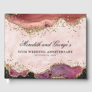 Pink Gold Agate 50. Hochzeitstag Gästebuch