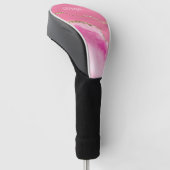 Pink & Gold Agate, DIREKT Name Weißes Skript Golf Headcover (angewinkelt)