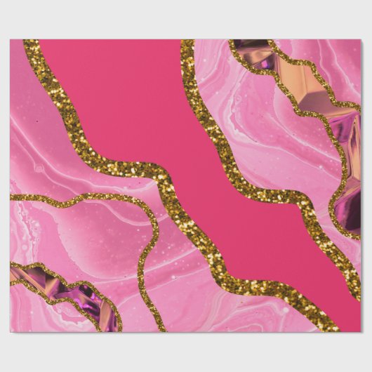 Pink & Gold Agate Geode Glitzer Geschenkpapier (Flach)