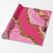 Pink & Gold Agate Geode Glitzer Geschenkpapier (Ungerollt)