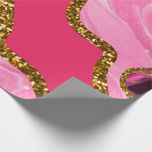 Pink & Gold Agate Geode Glitzer Geschenkpapier (Ecke)