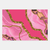 Pink & Gold Agate Geode Glitzer Geschenkpapier Set (Vorderseite 3)