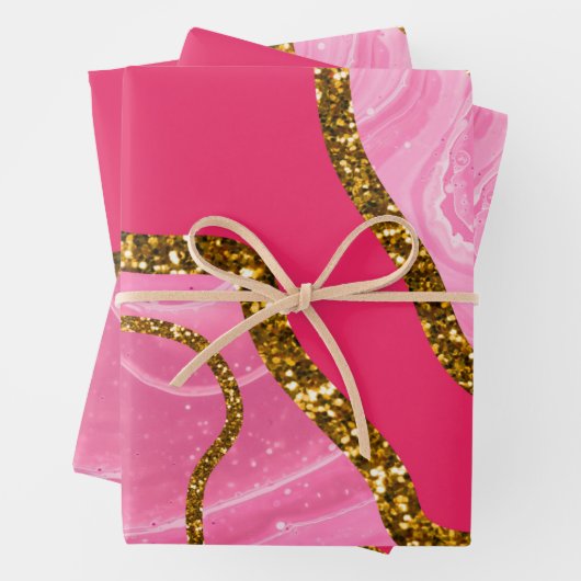 Pink & Gold Agate Geode Glitzer Geschenkpapier Set (Beispiel)