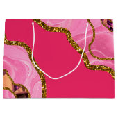 Pink & Gold Agate Geode Glitzer Große Geschenktüte (Vorderseite)