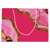Pink & Gold Agate Geode Glitzer Große Geschenktüte (Rückseite)
