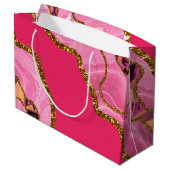 Pink & Gold Agate Geode Glitzer Große Geschenktüte (Rückseite Schrägansicht)
