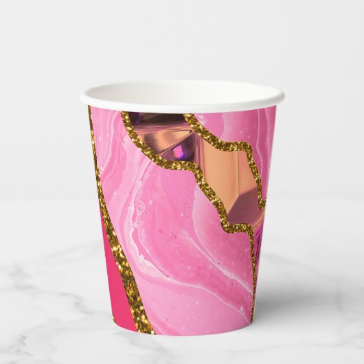 Pink & Gold Agate Geode Glitzer Pappbecher (Rückseite)