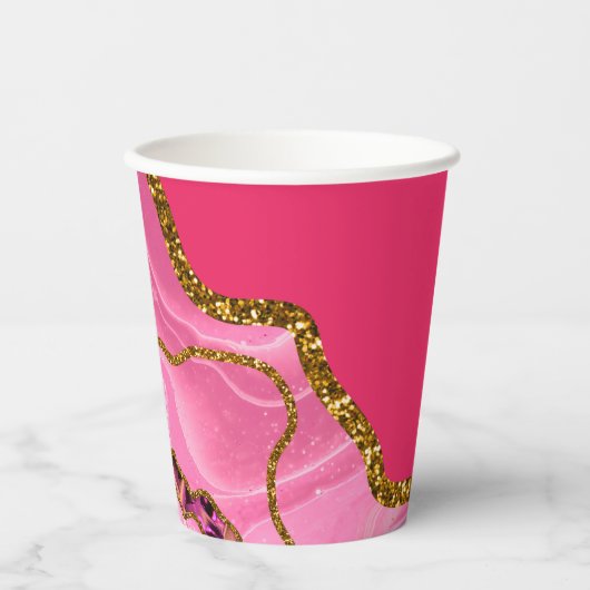 Pink & Gold Agate Geode Glitzer Pappbecher (Vorderseite)