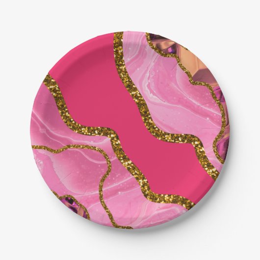 Pink & Gold Agate Geode Glitzer Pappteller (Vorderseite)