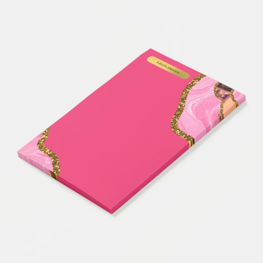 Pink & Gold Agate Geode Glitzer Post-it Klebezettel (angewinkelt)