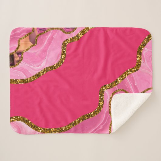 Pink & Gold Agate Geode Glitzer Sherpadecke (Vorderseite (Horizontal))