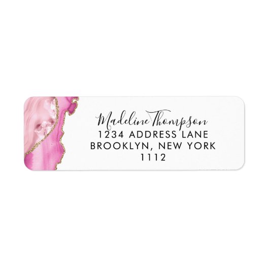 Pink Gold Agate Geode Script Typography Address (Vorne)