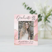 Pink Gold Agate Glitzer Graduate Foto Abschluss Postkarte (Stehend Vorderseite)