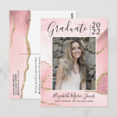 Pink Gold Agate Glitzer Graduate Foto Abschluss Postkarte (Vorne/Hinten)