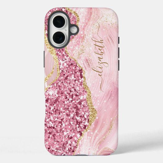 Pink Gold Agate Marmorname Skript Case-Mate iPhone Hülle (Rückseite)